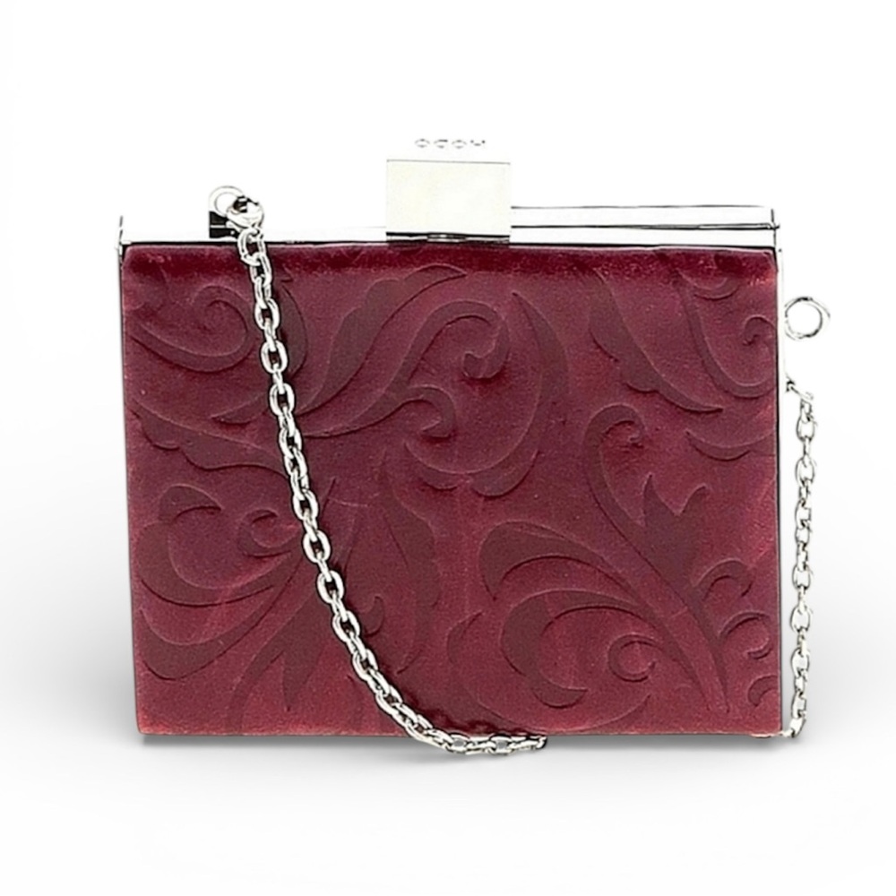HOBO The Original Burgundy Embossed Leather Crossbody / Clutch Minaudiere bag